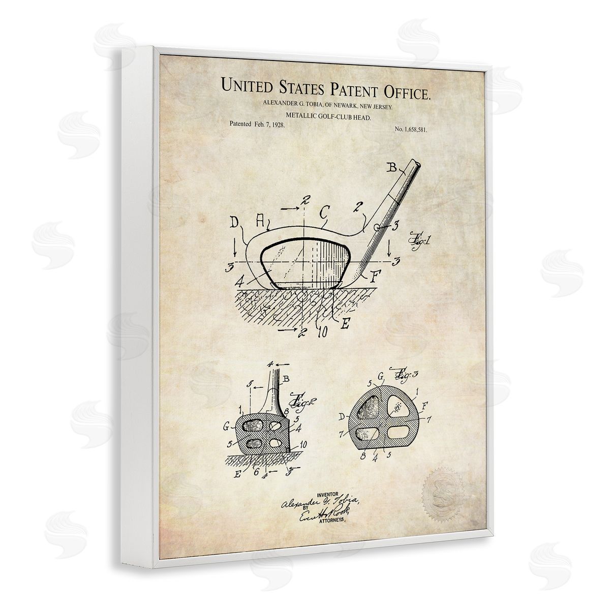 Karl Hronek Golf Club Head Detailed Blueprint Patent White Framed Giclee Wall Art Print