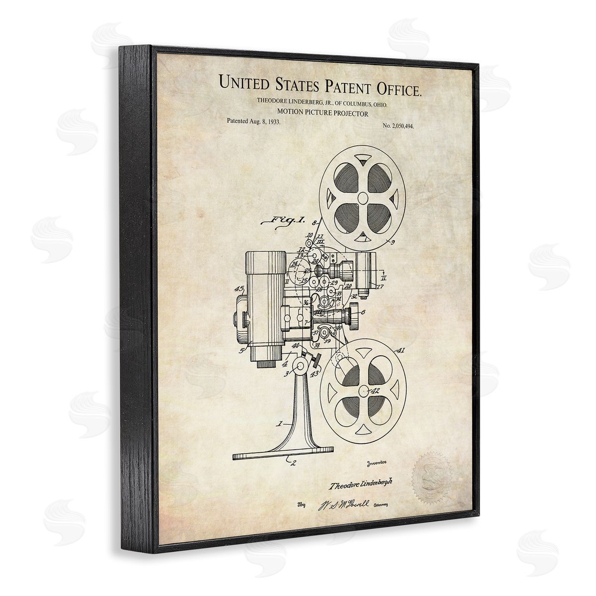 Karl Hronek Motion Picture Projector Patent Blueprint Diagram Black Framed Giclee Wall Art Print