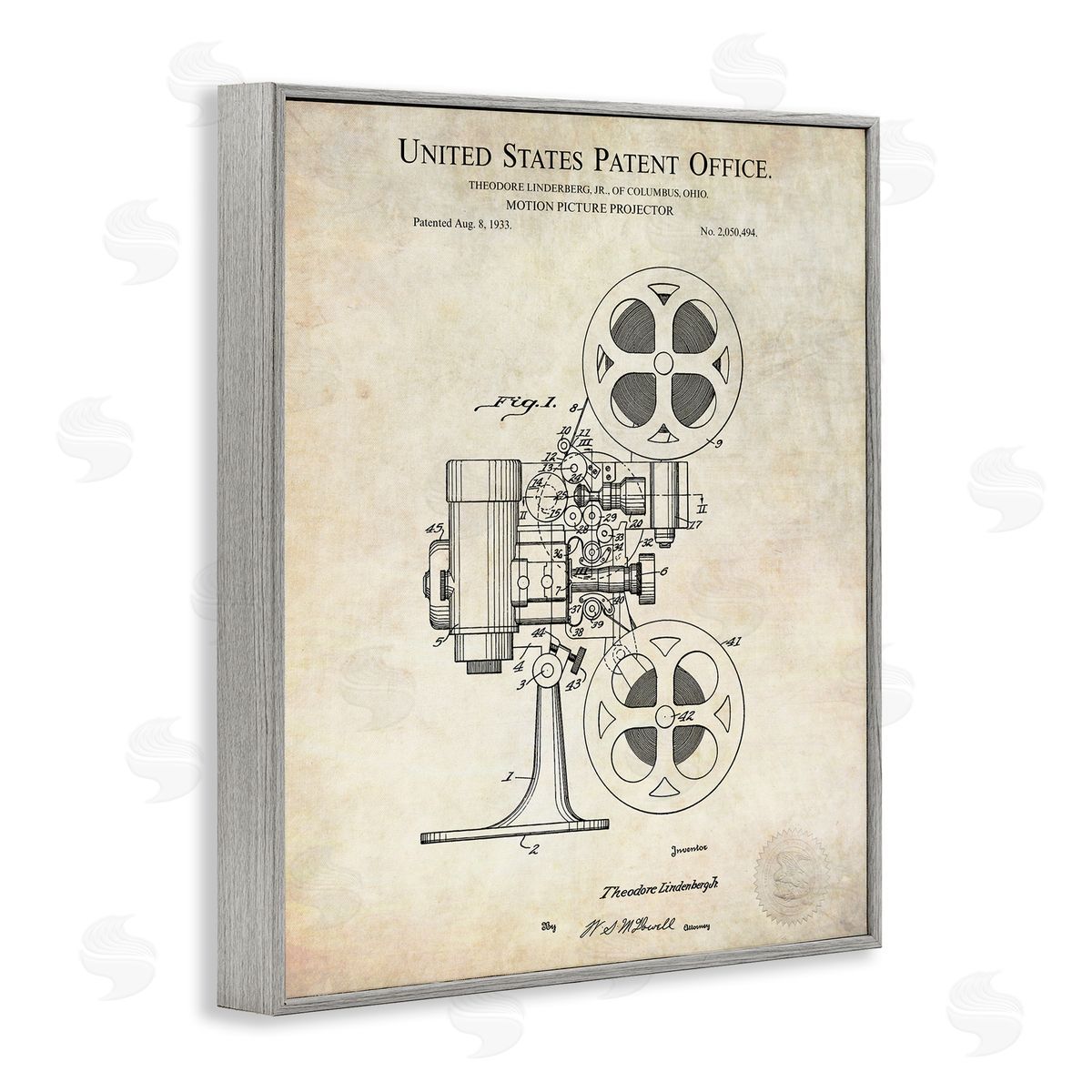Karl Hronek Motion Picture Projector Patent Blueprint Diagram Gray Framed Giclee Wall Art Print