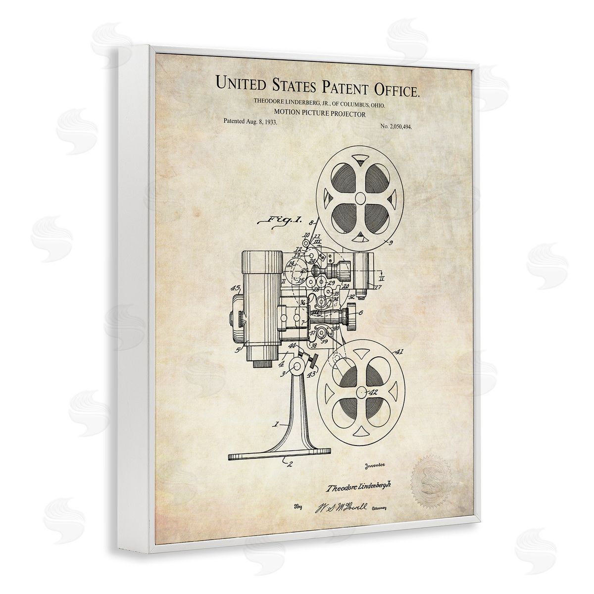 Karl Hronek Motion Picture Projector Patent Blueprint Diagram White Framed Giclee Wall Art Print