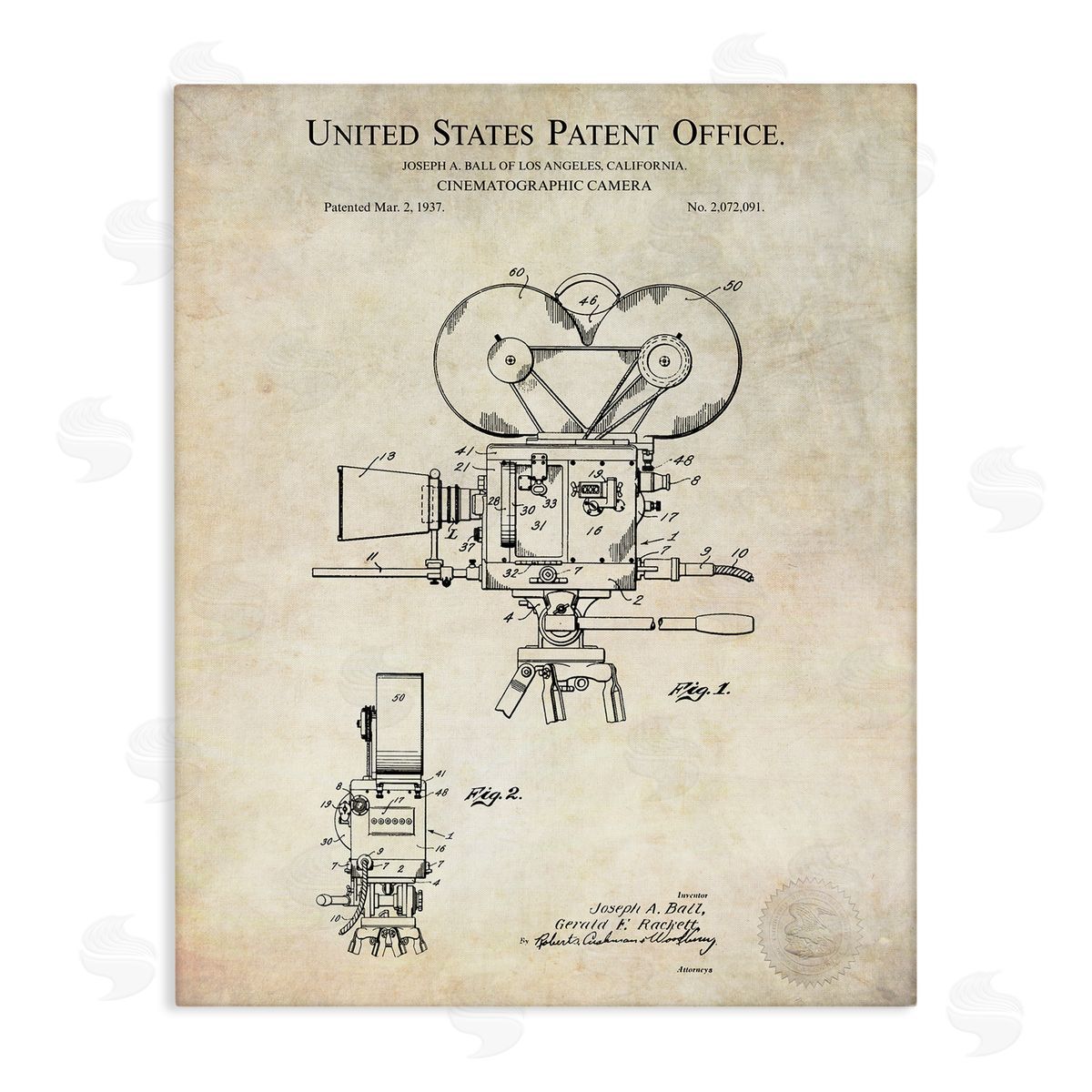 Karl Hronek Cinematographic Camera Patent Detailed Blueprint Stretched Canvas Wall Art Print