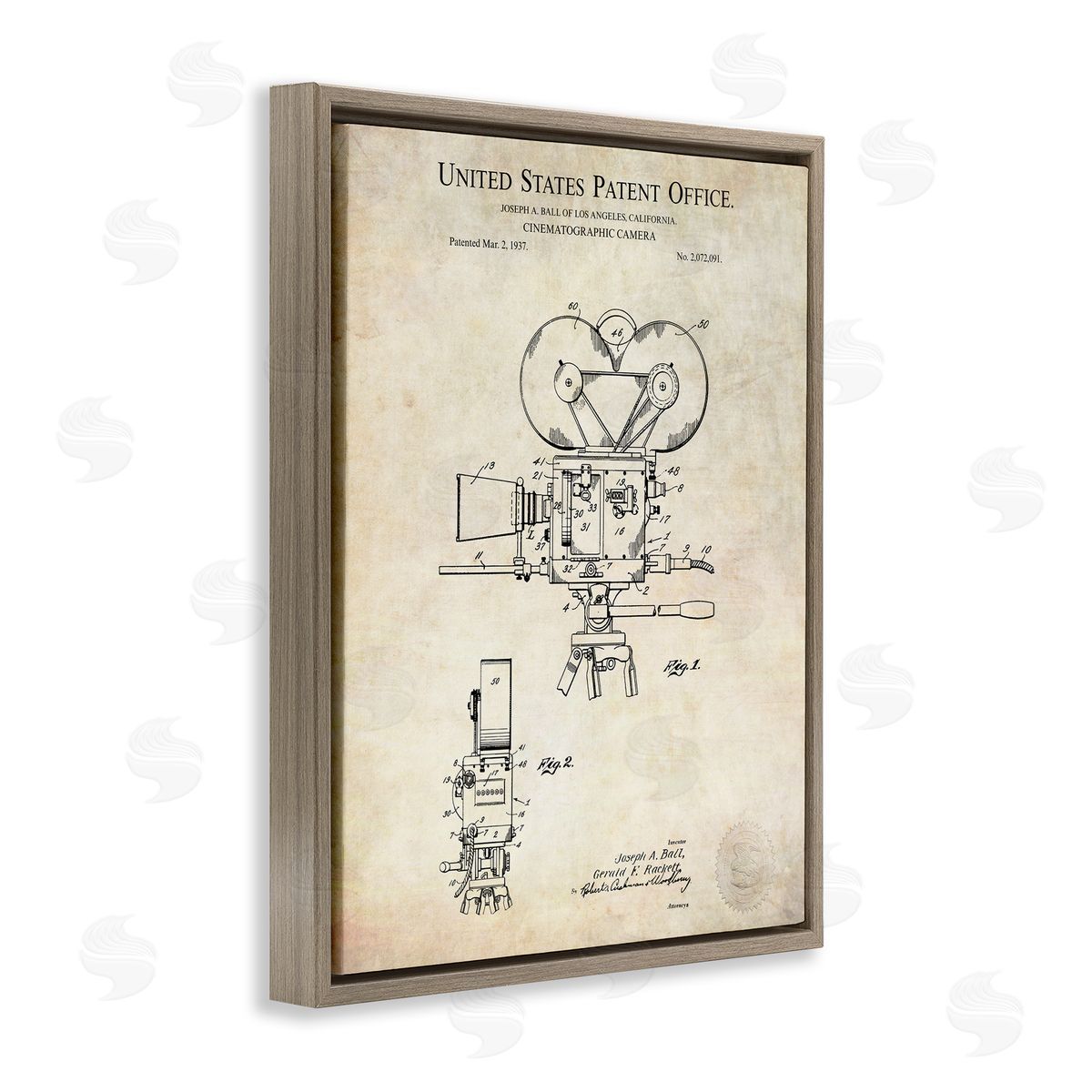 Karl Hronek Cinematographic Camera Patent Detailed Blueprint Brown Floating Frame Canvas Wall Art Print
