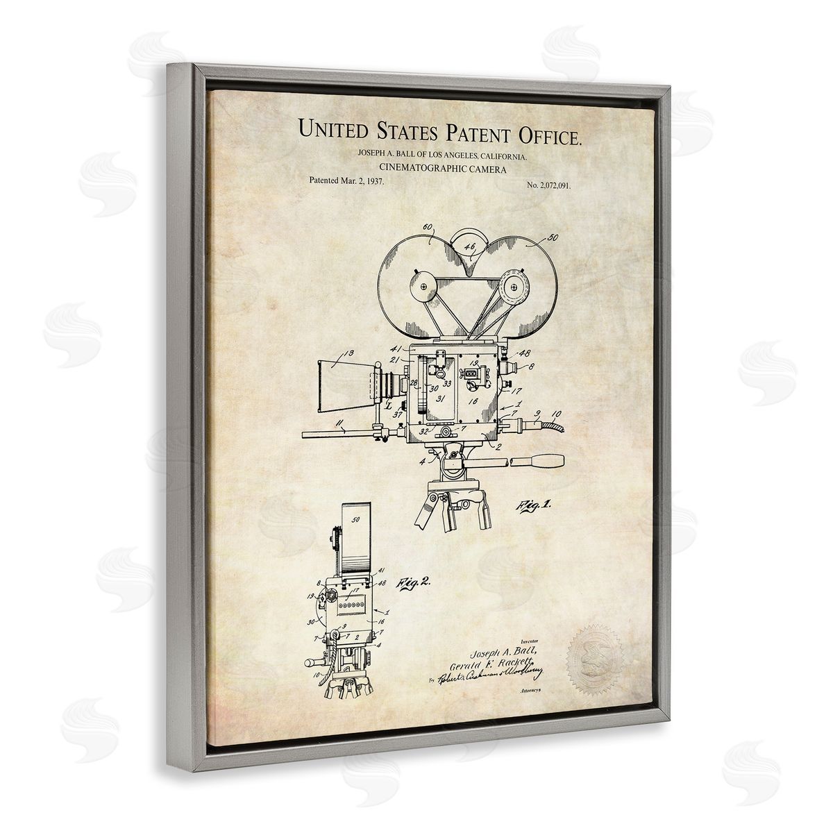 Karl Hronek Cinematographic Camera Patent Detailed Blueprint Gray Floating Frame Canvas Wall Art Print