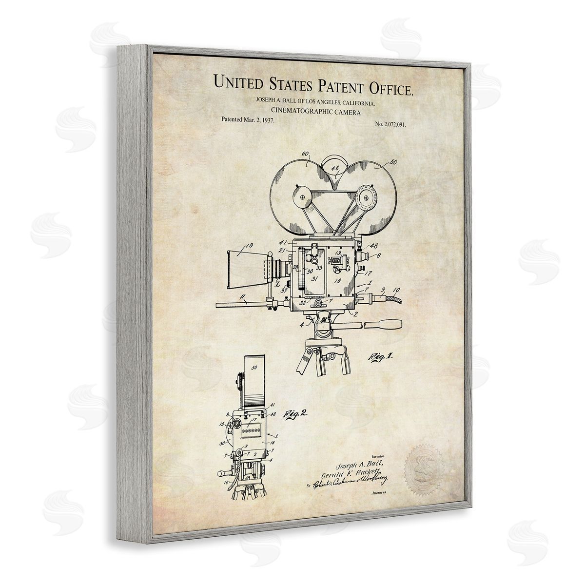 Karl Hronek Cinematographic Camera Patent Detailed Blueprint Gray Framed Giclee Wall Art Print
