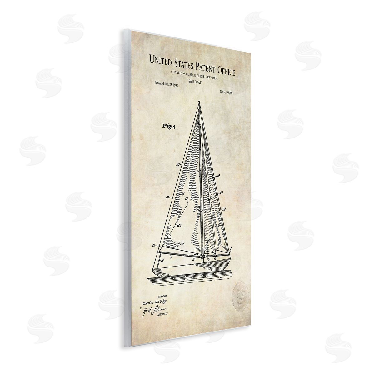 Karl Hronek Vintage Sailboat Watercraft Diagram Patent Text Blueprint  Wall Plaque Art Print