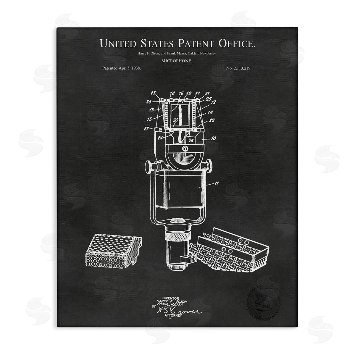 Karl Hronek Black Microphone Diagram Detailed Patent  Stretched Canvas Wall Art Print