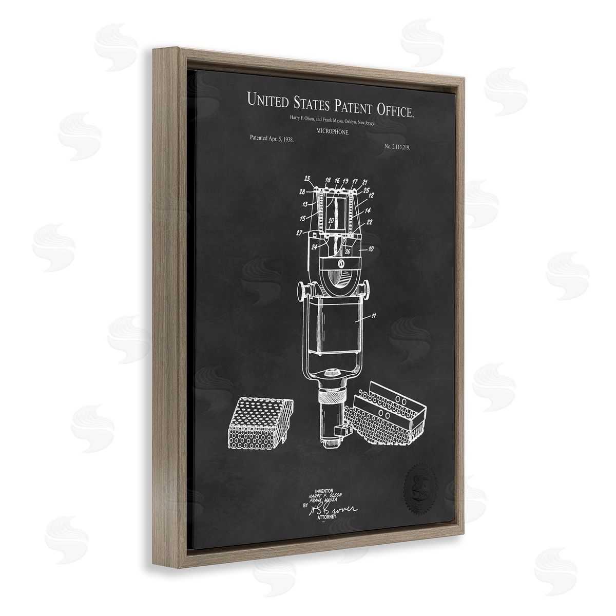 Karl Hronek Black Microphone Diagram Detailed Patent  Brown Floating Frame Canvas Wall Art Print