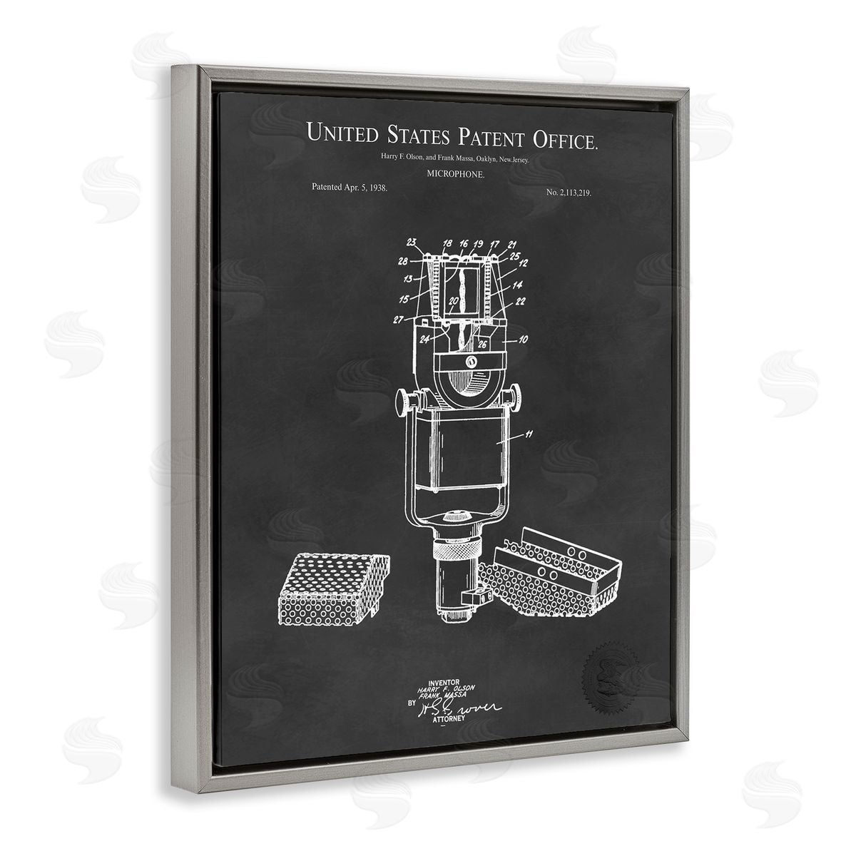 Karl Hronek Black Microphone Diagram Detailed Patent  Gray Floating Frame Canvas Wall Art Print