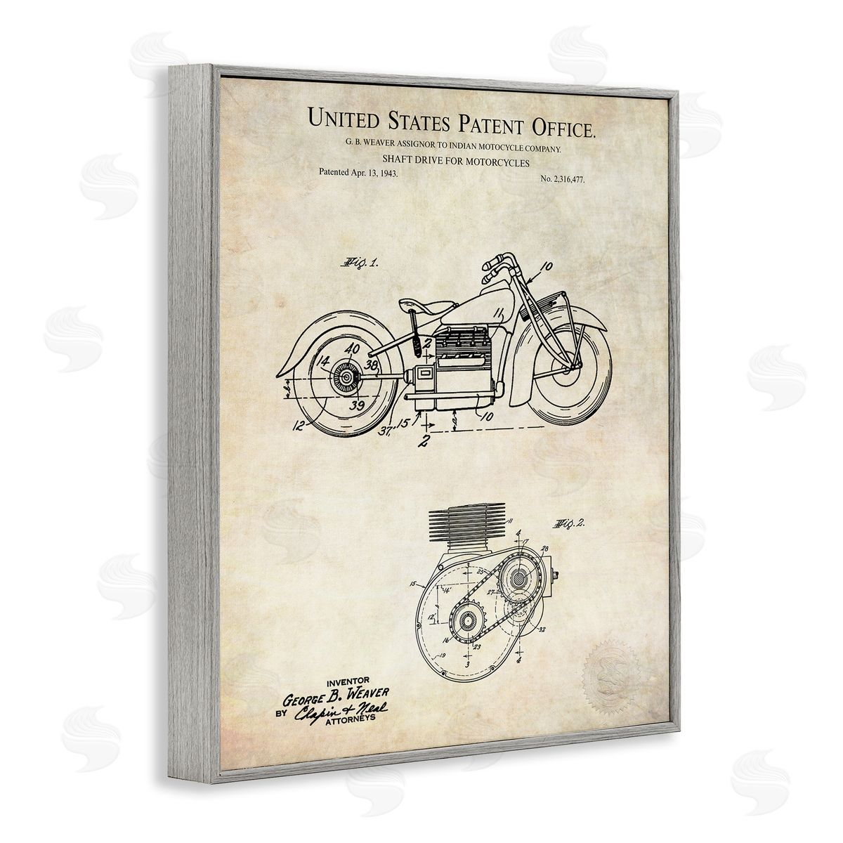 Karl Hronek Vintage Motorcycle Shaft Drive Machinery Blueprint Diagram Gray Framed Giclee Wall Art Print