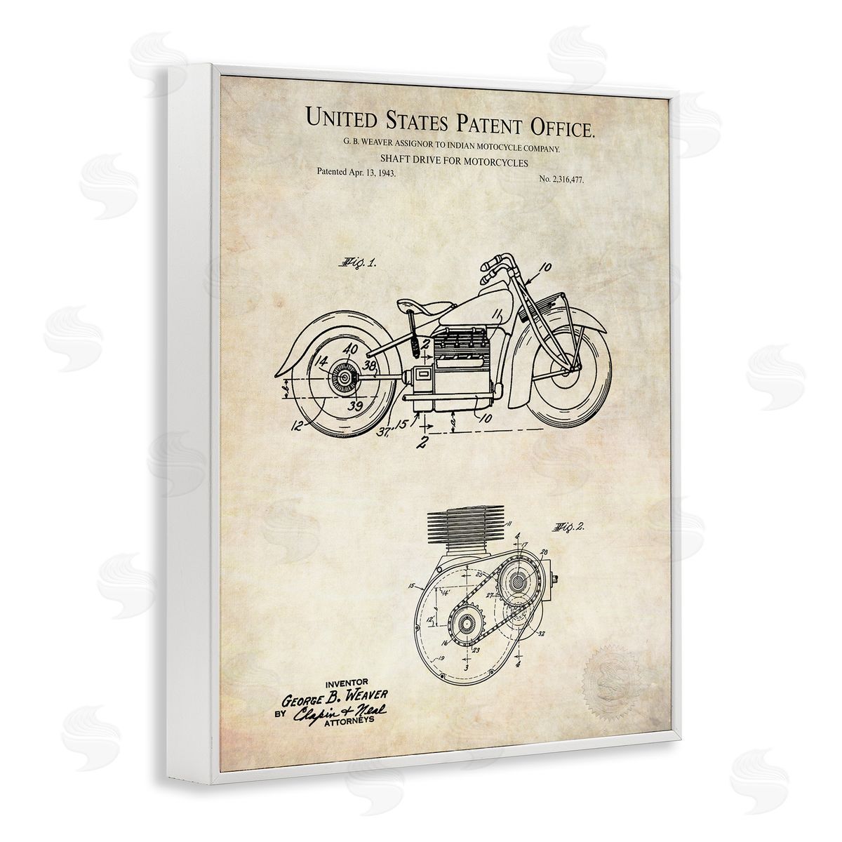 Karl Hronek Vintage Motorcycle Shaft Drive Machinery Blueprint Diagram White Framed Giclee Wall Art Print