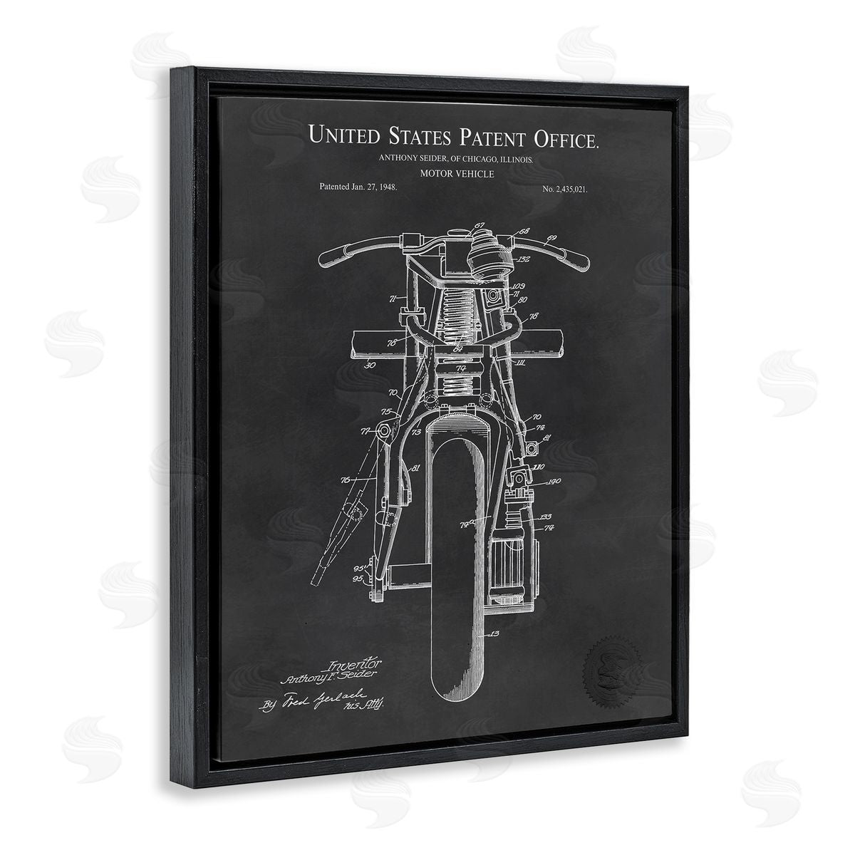 Karl Hronek Motor Vehicle Motorcycle Patent Text Blueprint Diagram  Black Floating Frame Canvas Wall Art Print