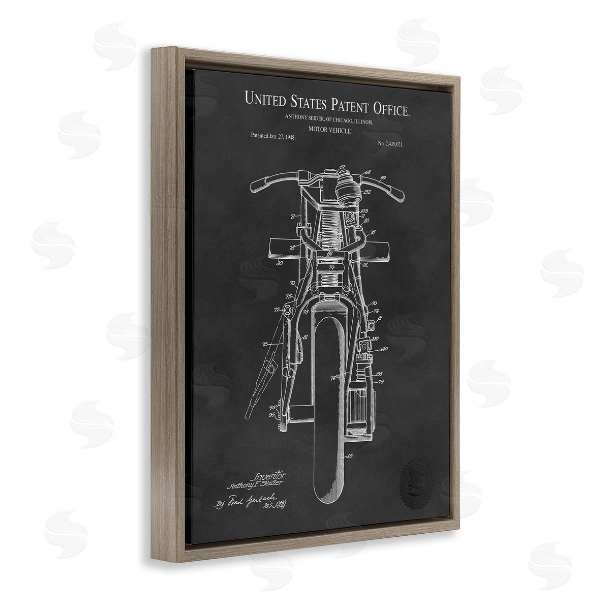 Karl Hronek Motor Vehicle Motorcycle Patent Text Blueprint Diagram  Brown Floating Frame Canvas Wall Art Print