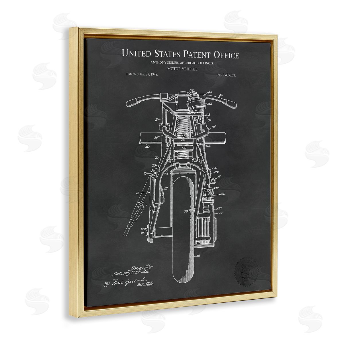 Karl Hronek Motor Vehicle Motorcycle Patent Text Blueprint Diagram  Gold Floating Frame Canvas Wall Art Print