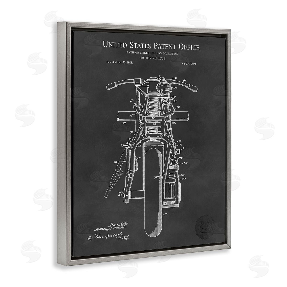 Karl Hronek Motor Vehicle Motorcycle Patent Text Blueprint Diagram  Gray Floating Frame Canvas Wall Art Print