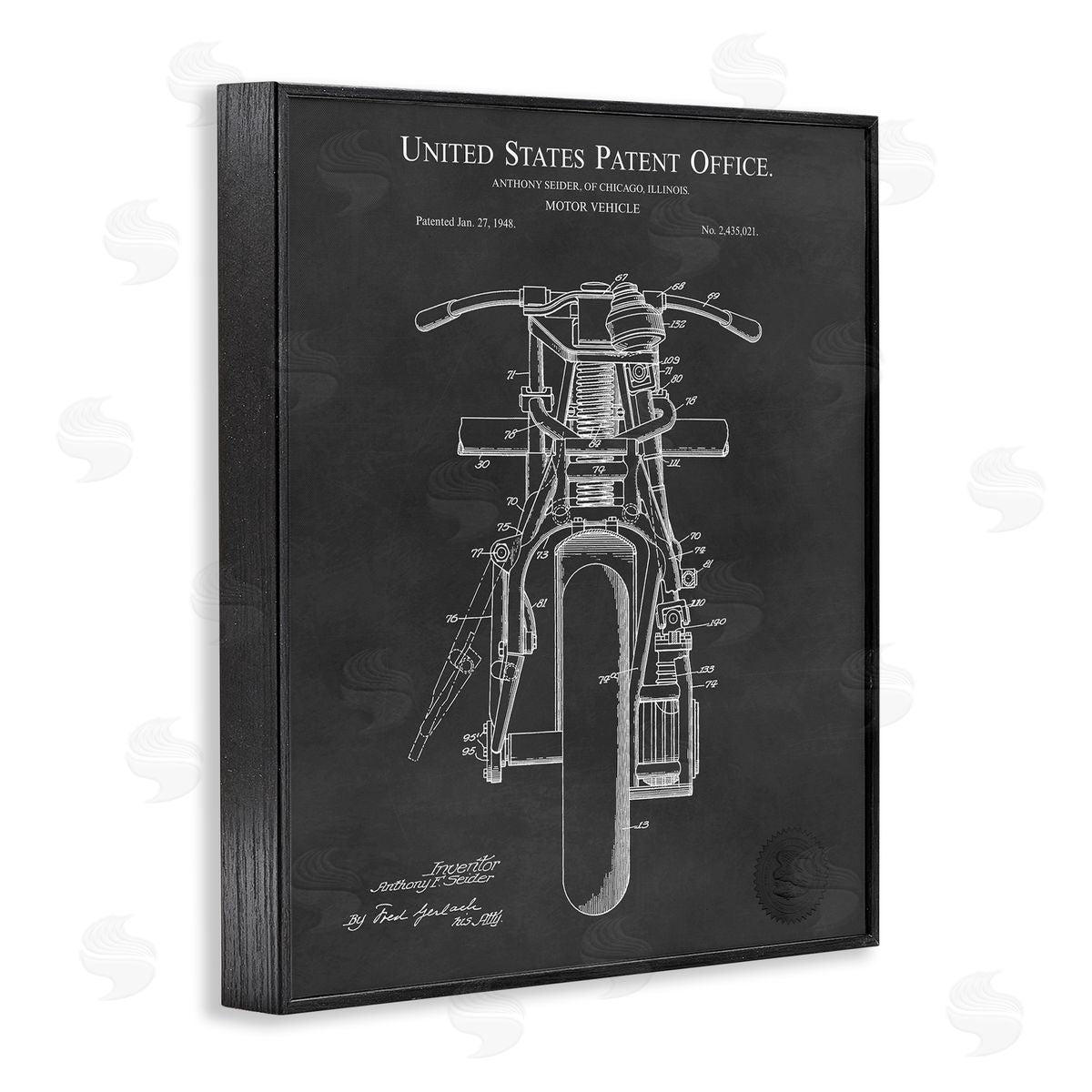 Karl Hronek Motor Vehicle Motorcycle Patent Text Blueprint Diagram  Black Framed Giclee Wall Art Print