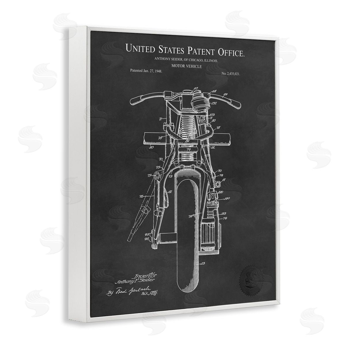Karl Hronek Motor Vehicle Motorcycle Patent Text Blueprint Diagram  White Framed Giclee Wall Art Print