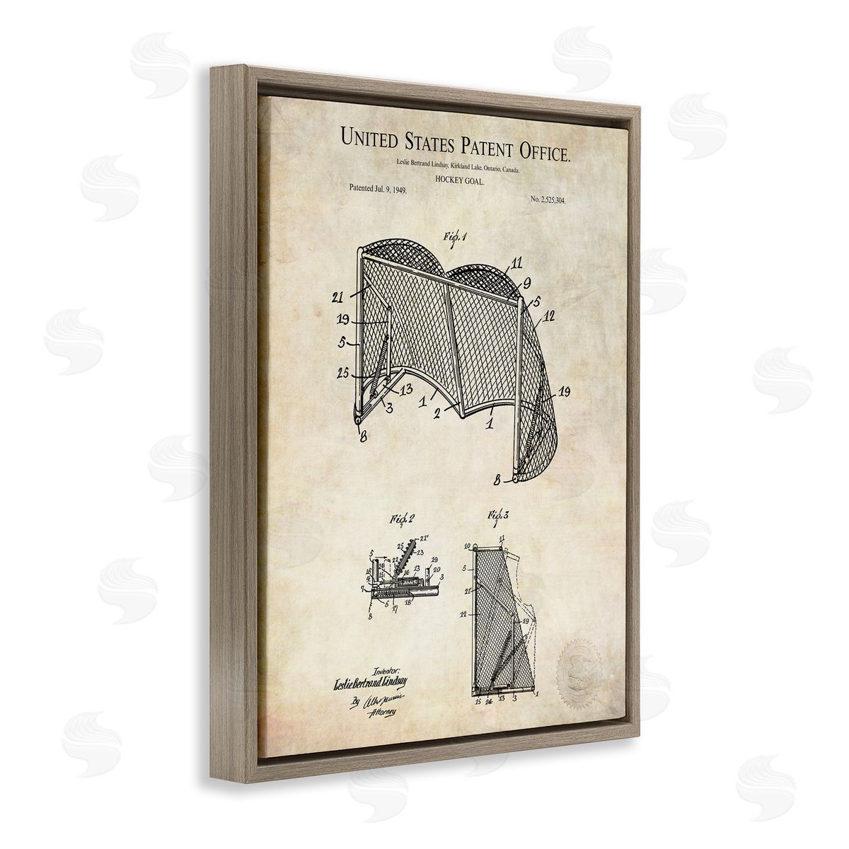 Karl Hronek Sports Hockey Goal Diagram Blueprint Patent Text  Brown Floating Frame Canvas Wall Art Print