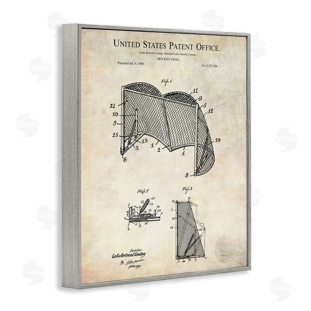 Karl Hronek Sports Hockey Goal Diagram Blueprint Patent Text  Gray Framed Giclee Wall Art Print