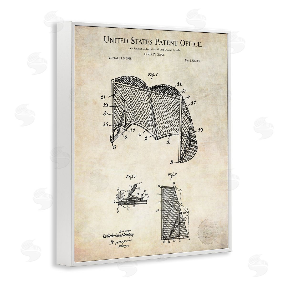 Karl Hronek Sports Hockey Goal Diagram Blueprint Patent Text  White Framed Giclee Wall Art Print