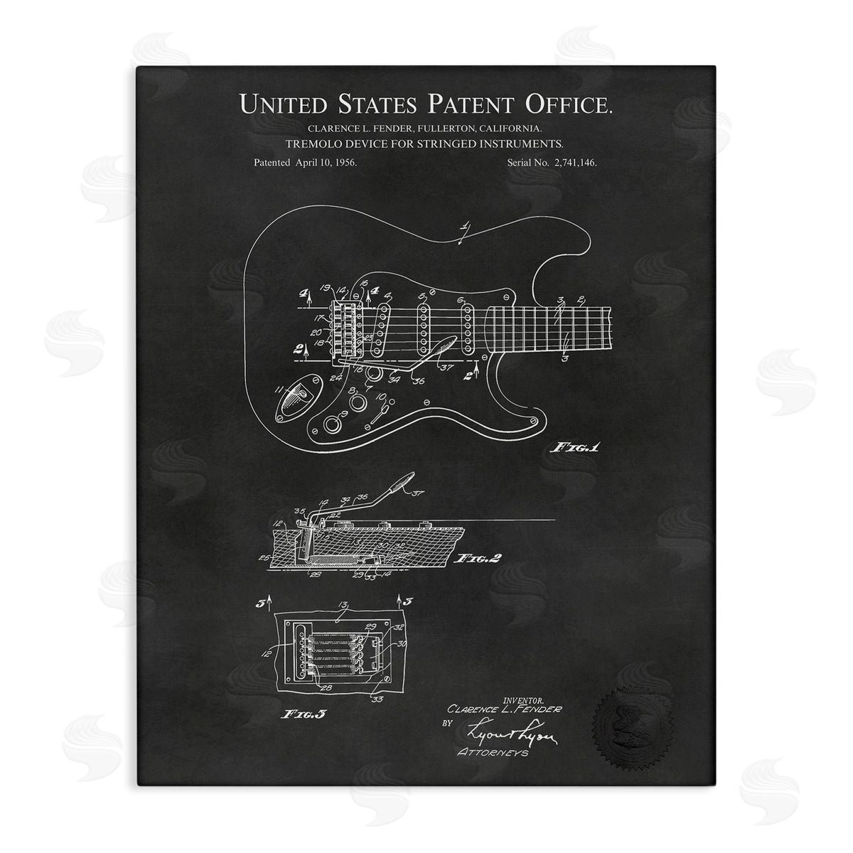 Karl Hronek Electric Guitar Instrument Musician Detailed Patent Blueprint  Stretched Canvas Wall Art Print
