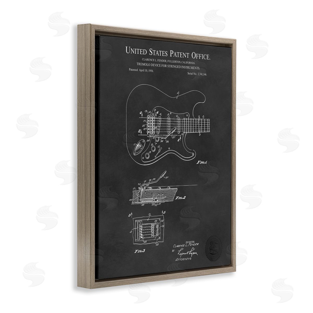 Karl Hronek Electric Guitar Instrument Musician Detailed Patent Blueprint  Brown Floating Frame Canvas Wall Art Print