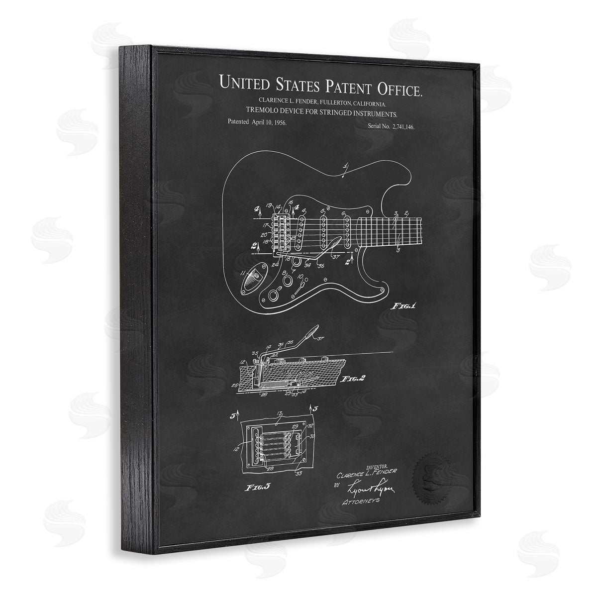 Karl Hronek Electric Guitar Instrument Musician Detailed Patent Blueprint  Black Framed Giclee Wall Art Print