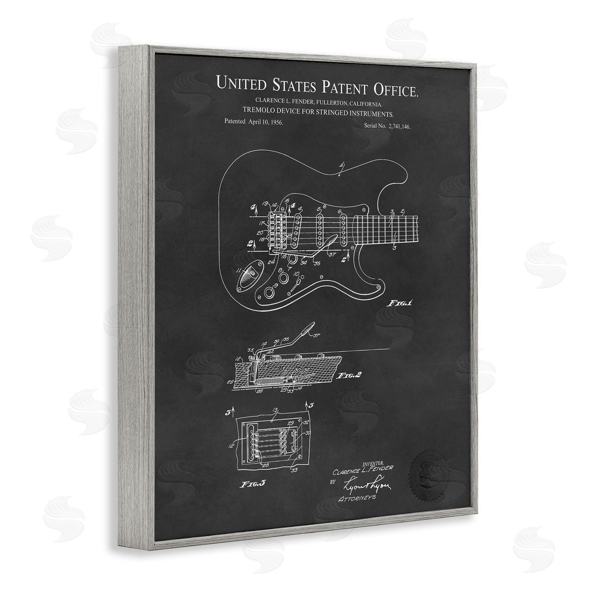 Karl Hronek Electric Guitar Instrument Musician Detailed Patent Blueprint  Gray Framed Giclee Wall Art Print