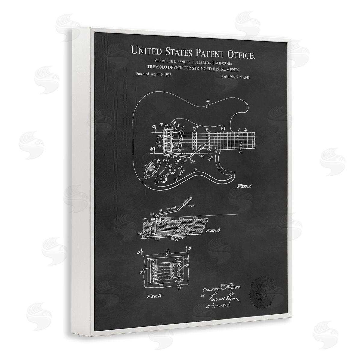 Karl Hronek Electric Guitar Instrument Musician Detailed Patent Blueprint  White Framed Giclee Wall Art Print