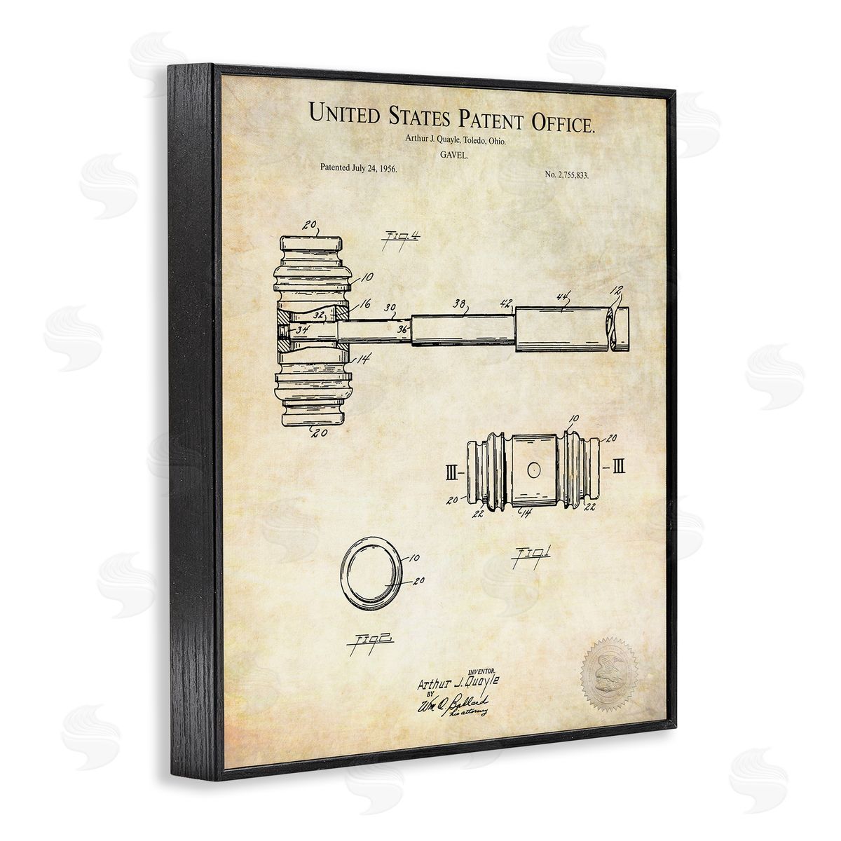 Karl Hronek Vintage Gavel Invention Diagram Patent Text Blueprint  Black Framed Giclee Wall Art Print