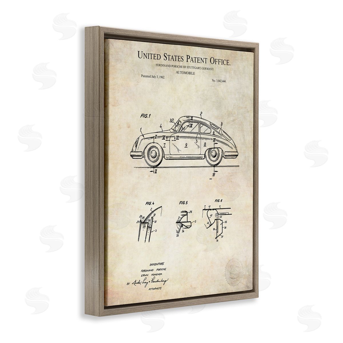 Karl Hronek Vintage Car Automobile Diagram Blueprint Patent Text Brown Floating Frame Canvas Wall Art Print