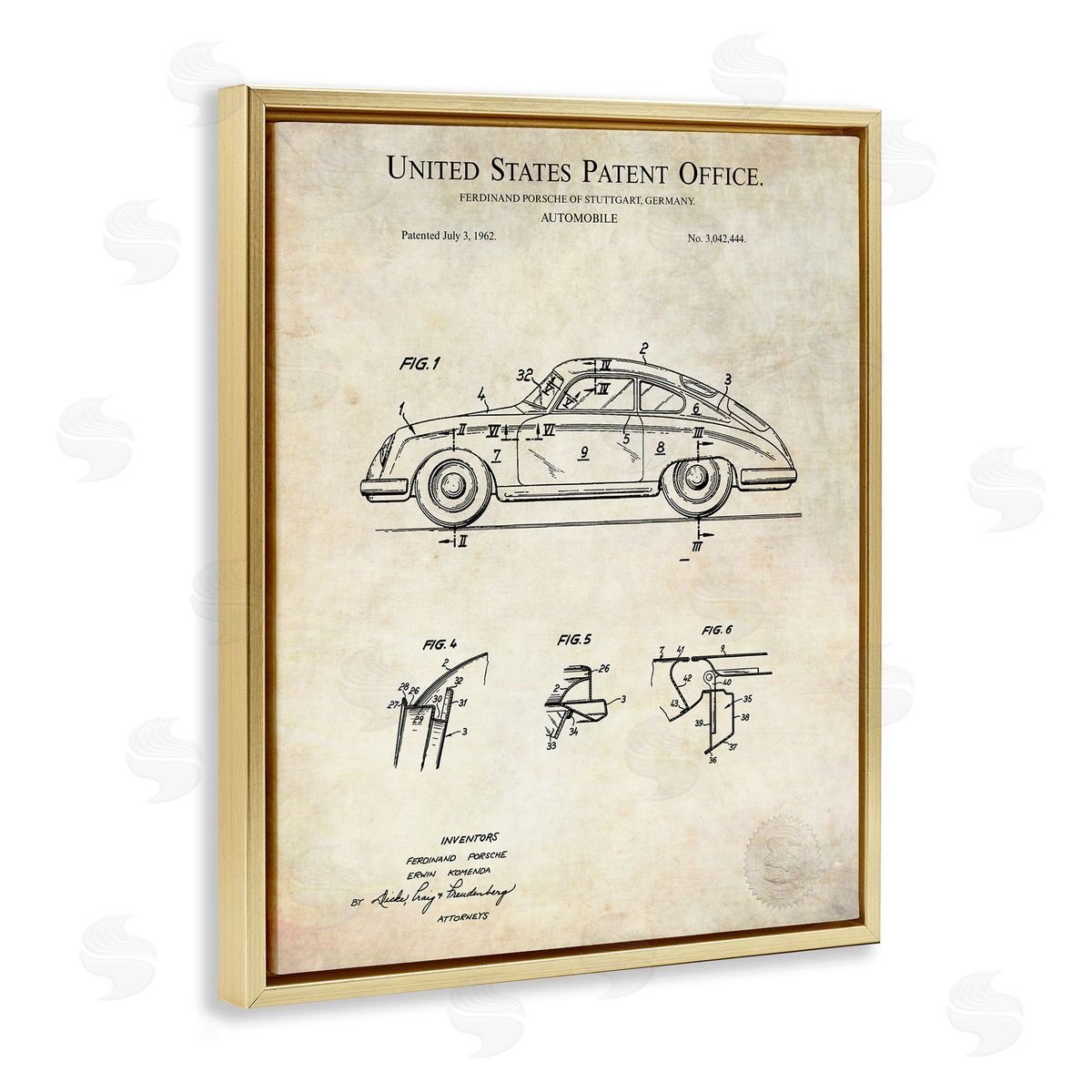 Karl Hronek Vintage Car Automobile Diagram Blueprint Patent Text Gold Floating Frame Canvas Wall Art Print