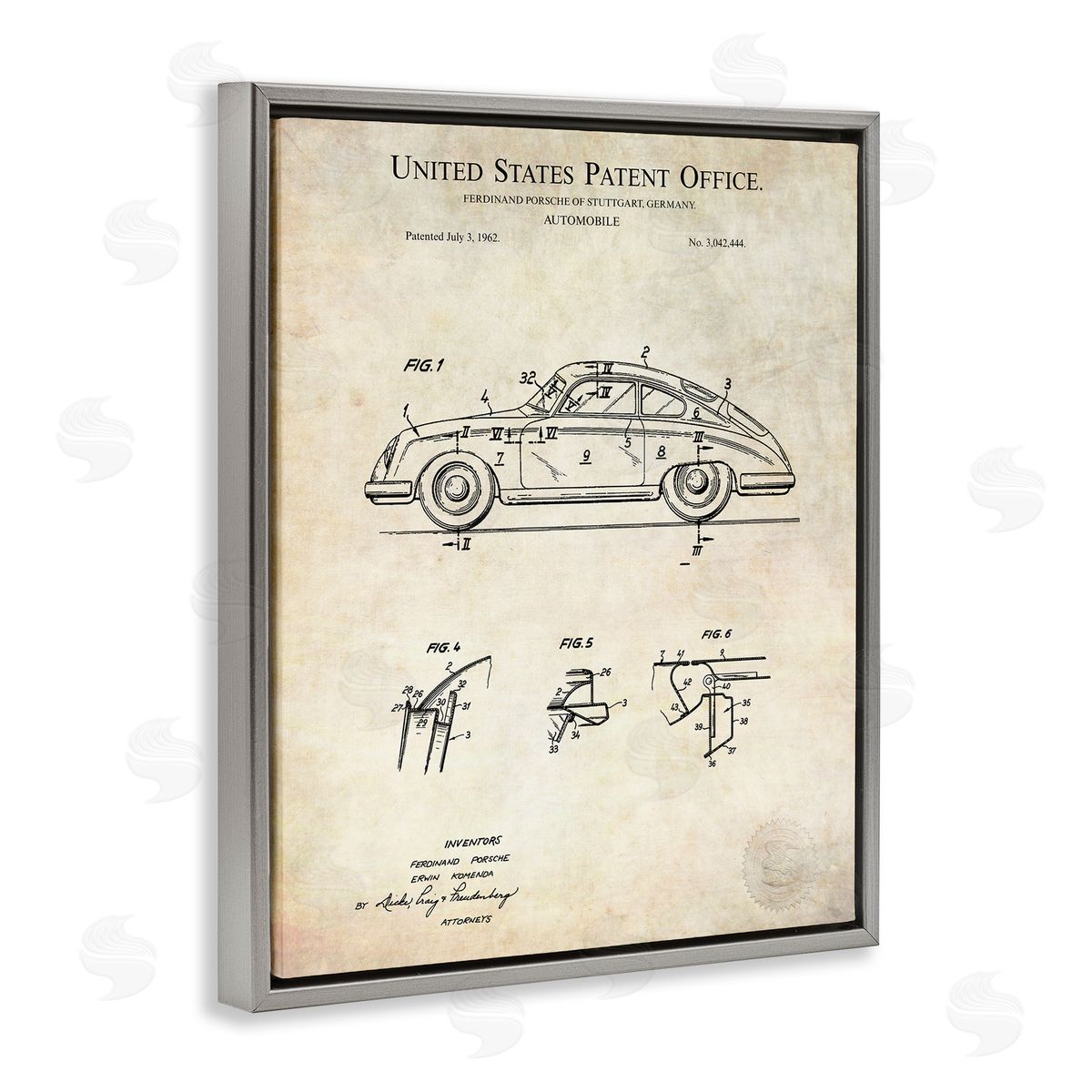 Karl Hronek Vintage Car Automobile Diagram Blueprint Patent Text Gray Floating Frame Canvas Wall Art Print