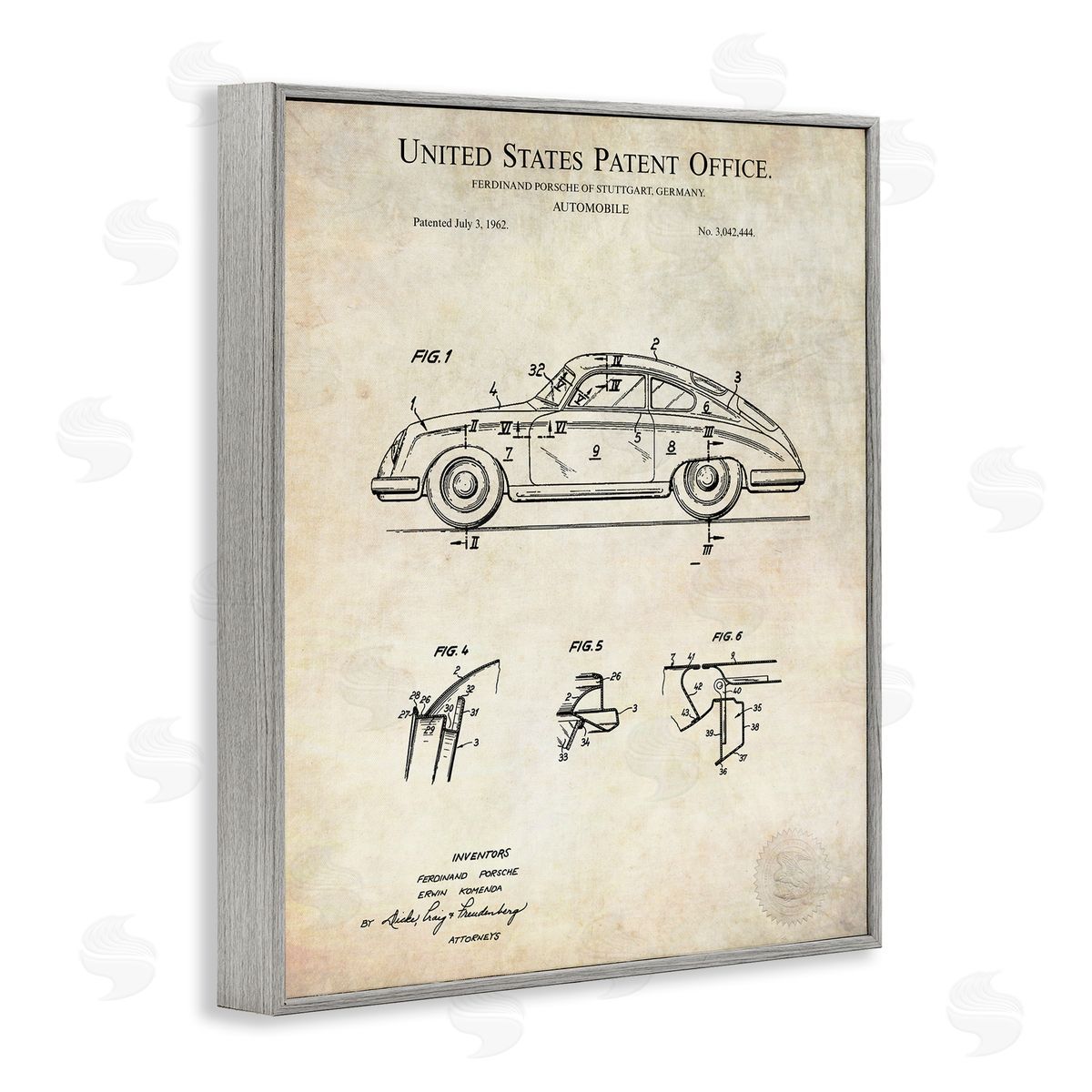 Karl Hronek Vintage Car Automobile Diagram Blueprint Patent Text Gray Framed Giclee Wall Art Print