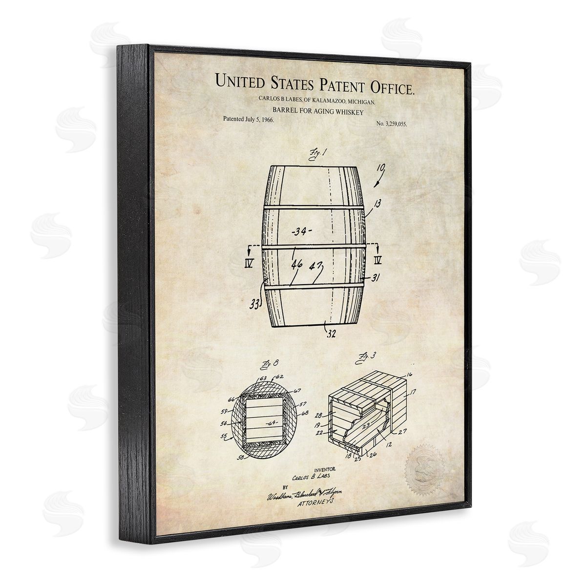 Karl Hronek Whiskey Aging Barrel Liquor Diagram Patent Black Framed Giclee Wall Art Print