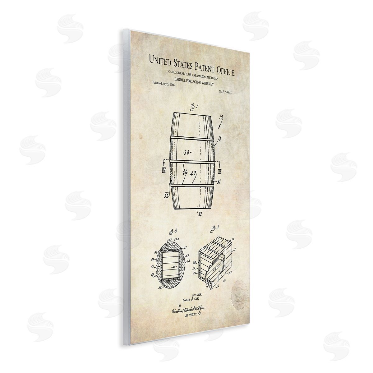Karl Hronek Whiskey Aging Barrel Liquor Diagram Patent Wall Plaque Art Print