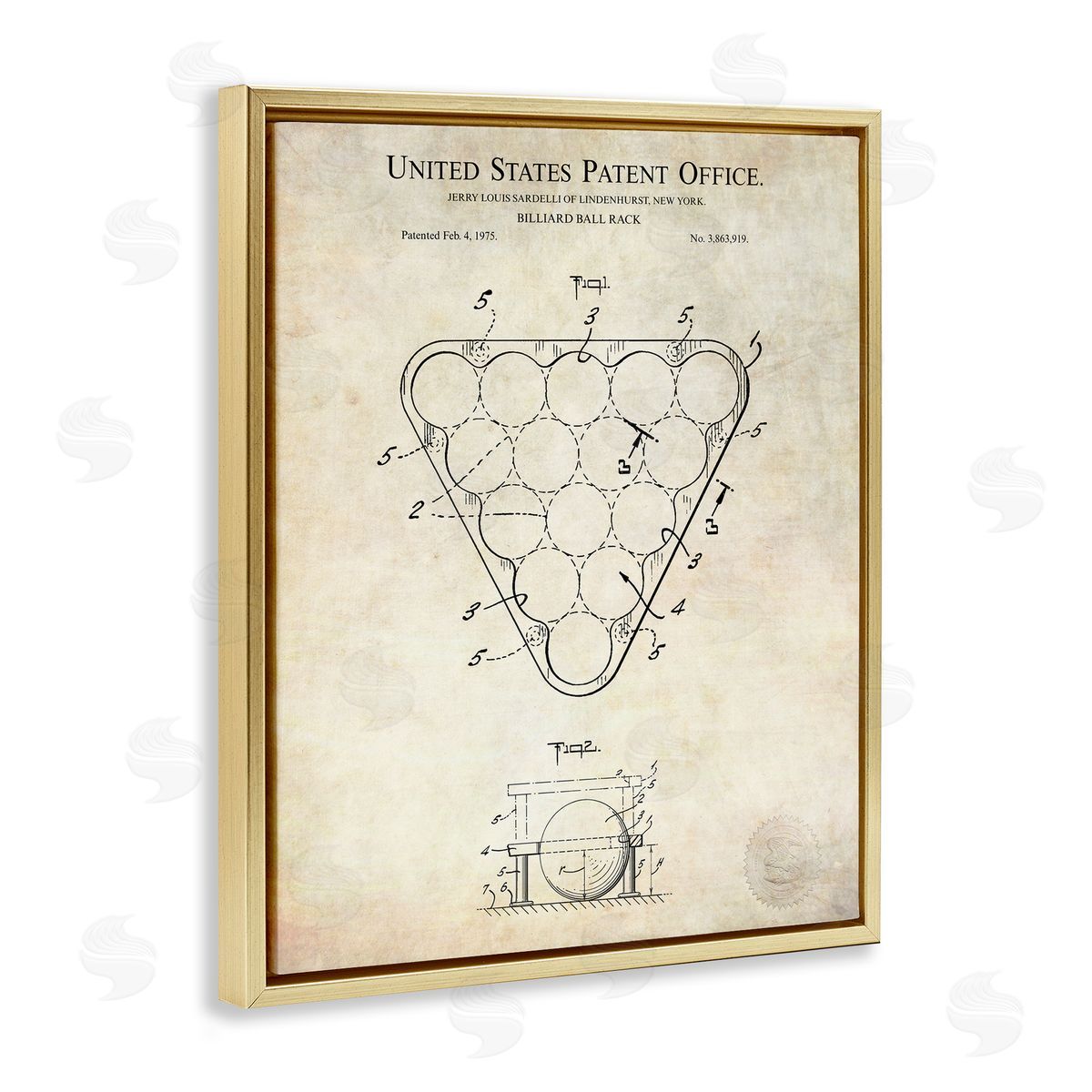 Karl Hronek Vintage Billiards Pool Game Diagram Blueprint Gold Floating Frame Canvas Wall Art Print