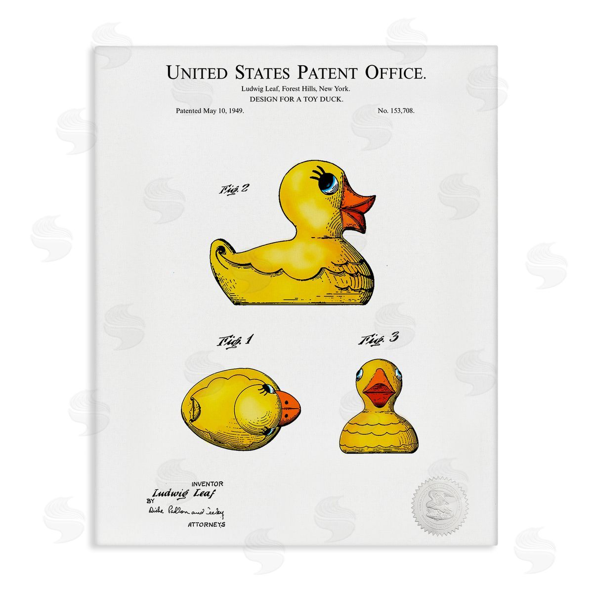 Karl Hronek Toy Rubber Duck Yellow Patent Diagram  Stretched Canvas Wall Art Print