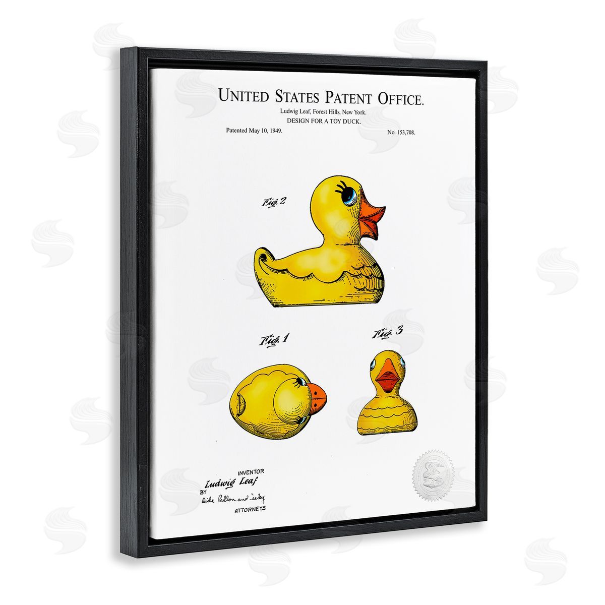 Karl Hronek Toy Rubber Duck Yellow Patent Diagram  Black Floating Frame Canvas Wall Art Print