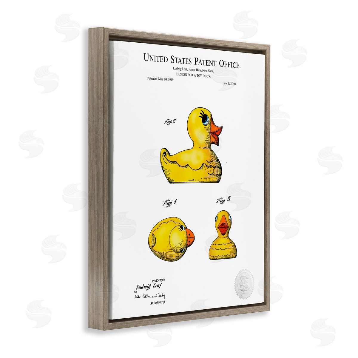 Karl Hronek Toy Rubber Duck Yellow Patent Diagram  Brown Floating Frame Canvas Wall Art Print