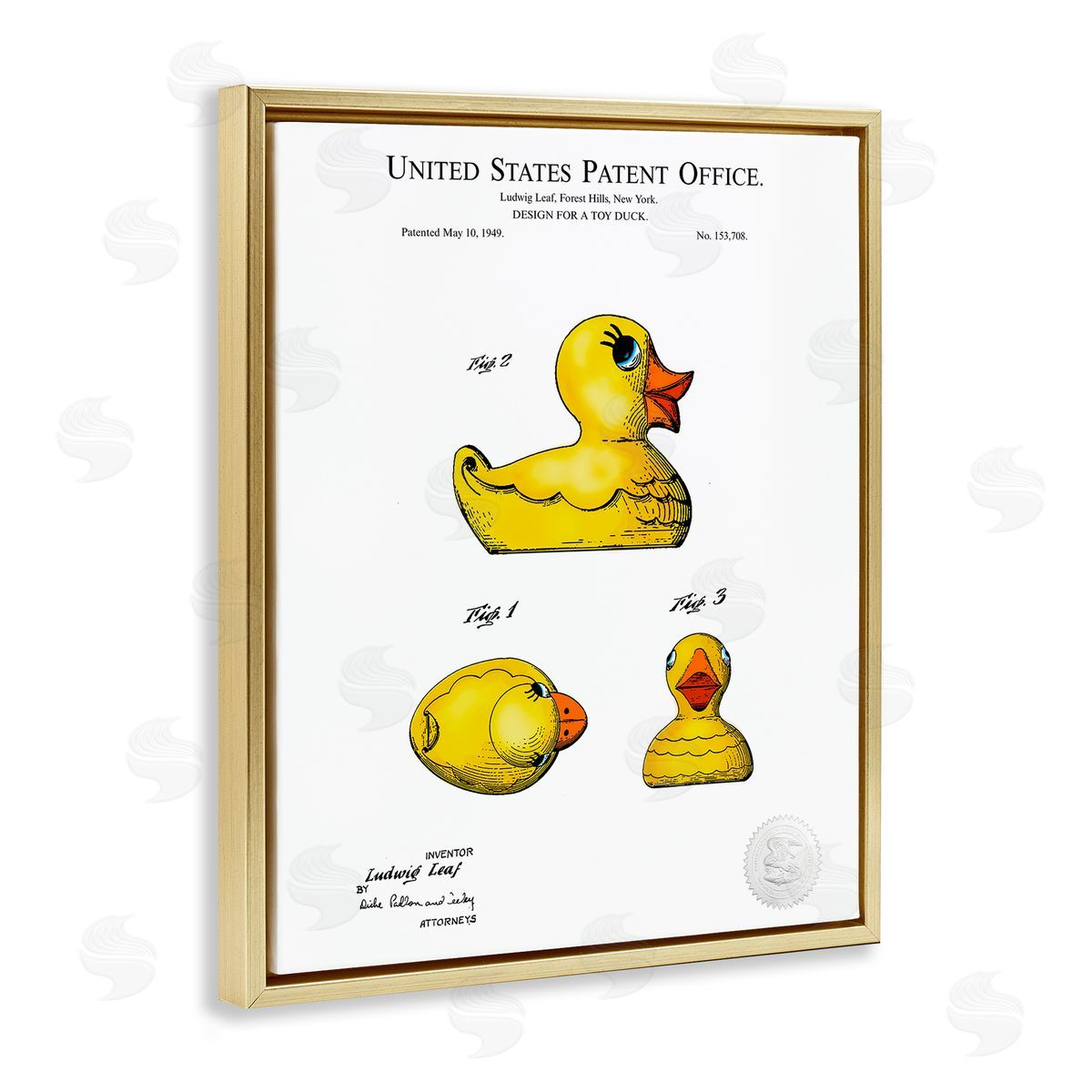 Karl Hronek Toy Rubber Duck Yellow Patent Diagram  Gold Floating Frame Canvas Wall Art Print