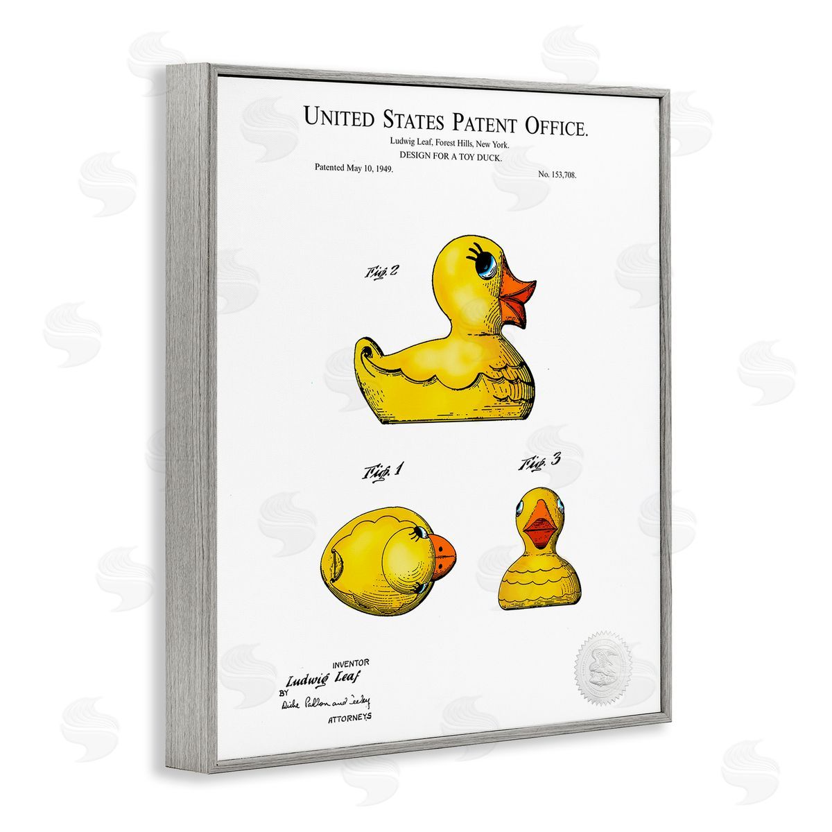 Karl Hronek Toy Rubber Duck Yellow Patent Diagram  Gray Framed Giclee Wall Art Print