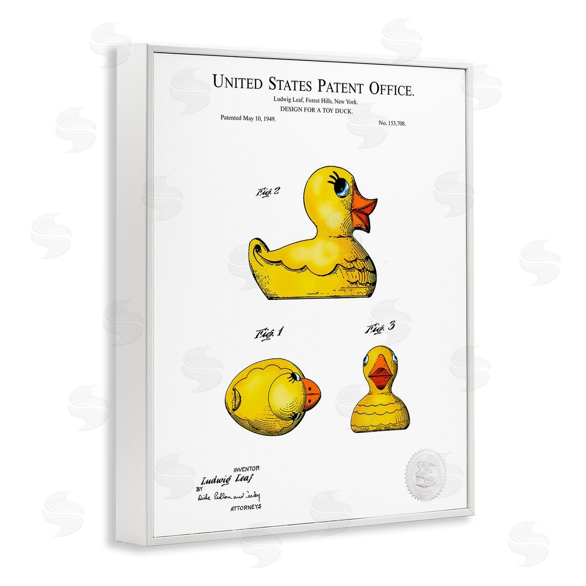 Karl Hronek Toy Rubber Duck Yellow Patent Diagram  White Framed Giclee Wall Art Print