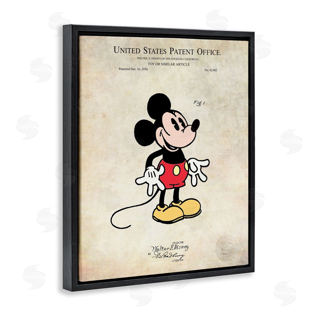 Karl Hronek Toy Character Diagram Patent Vintage  Black Floating Frame Canvas Wall Art Print