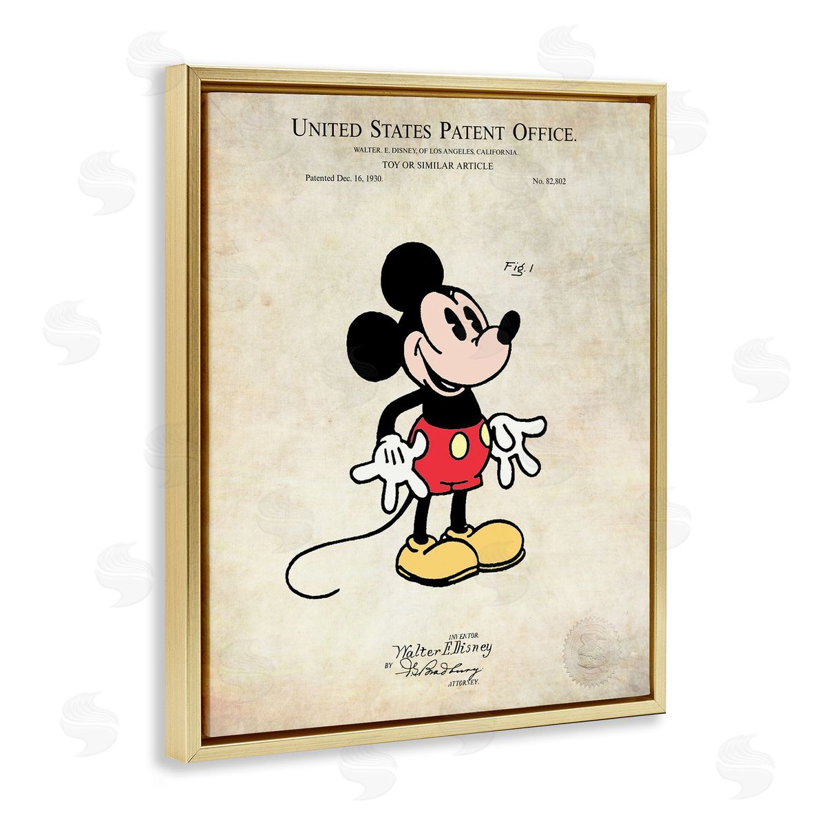 Karl Hronek Toy Character Diagram Patent Vintage  Gold Floating Frame Canvas Wall Art Print