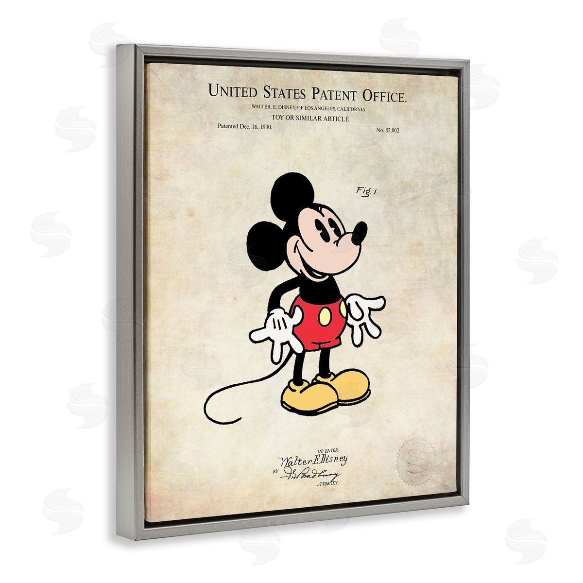 Karl Hronek Toy Character Diagram Patent Vintage  Gray Floating Frame Canvas Wall Art Print