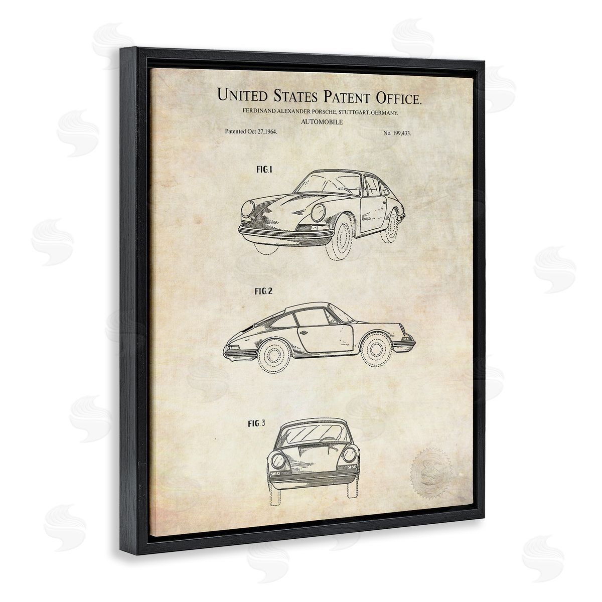Karl Hronek Automobile Car Detailed Blueprint Diagram Patent Office Text Black Floating Frame Canvas Wall Art Print