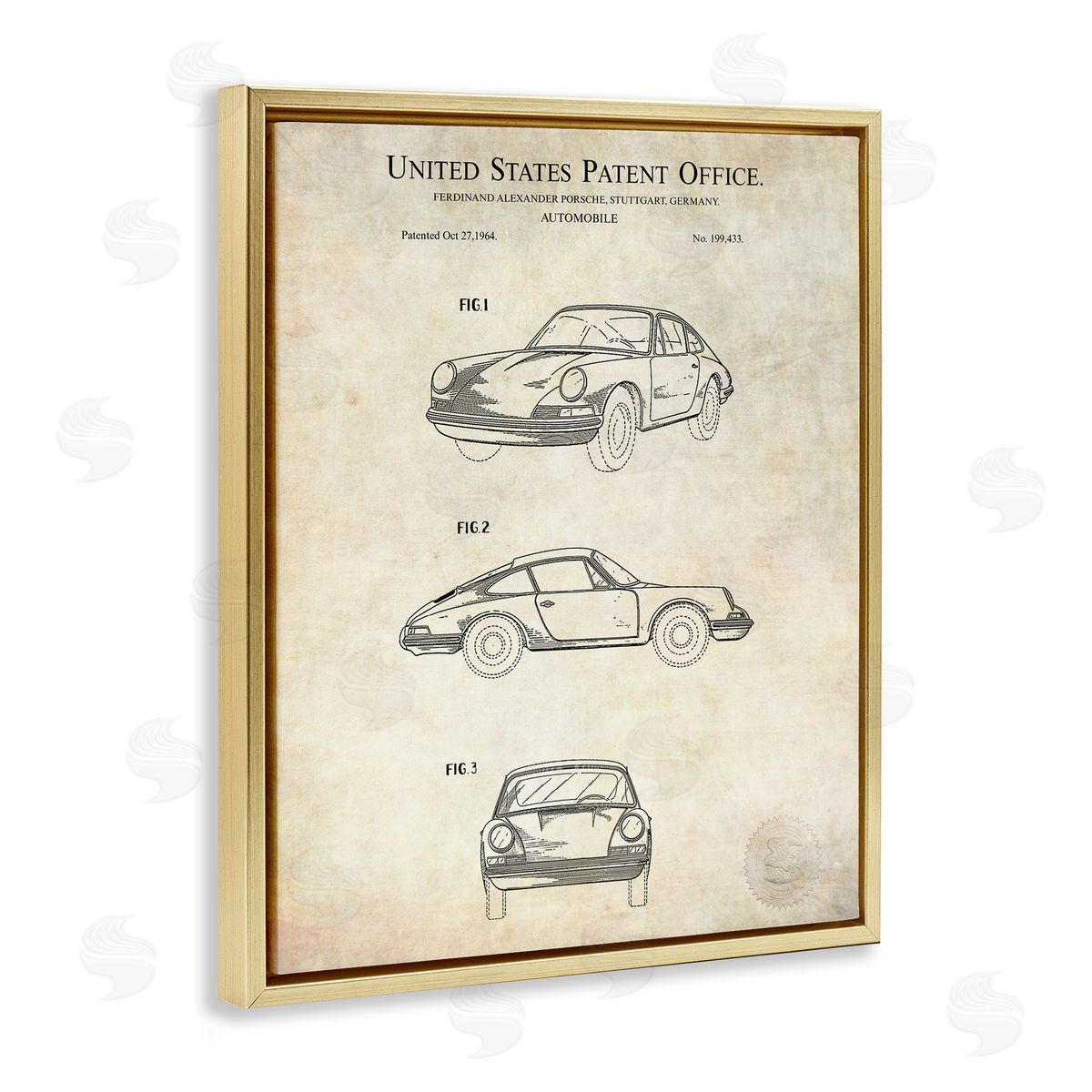 Karl Hronek Automobile Car Detailed Blueprint Diagram Patent Office Text Gold Floating Frame Canvas Wall Art Print