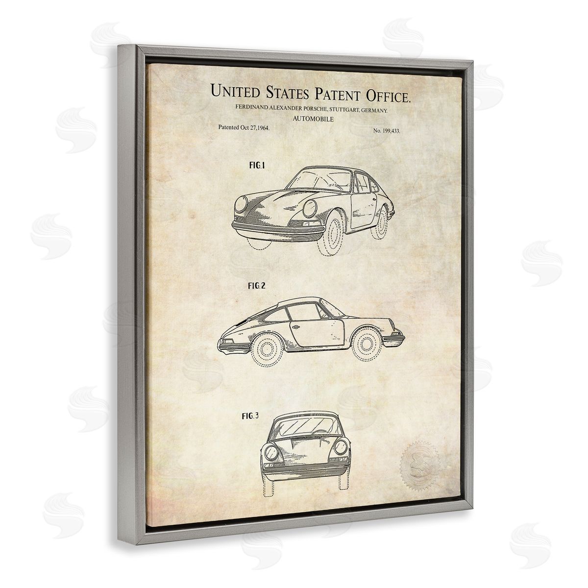 Karl Hronek Automobile Car Detailed Blueprint Diagram Patent Office Text Gray Floating Frame Canvas Wall Art Print