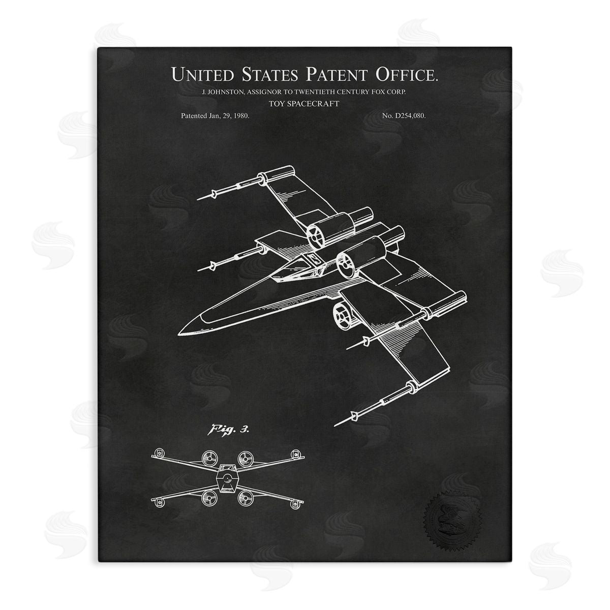 Karl Hronek Vintage Spacecraft Aircraft Patent Office Diagram Blueprint  Stretched Canvas Wall Art Print