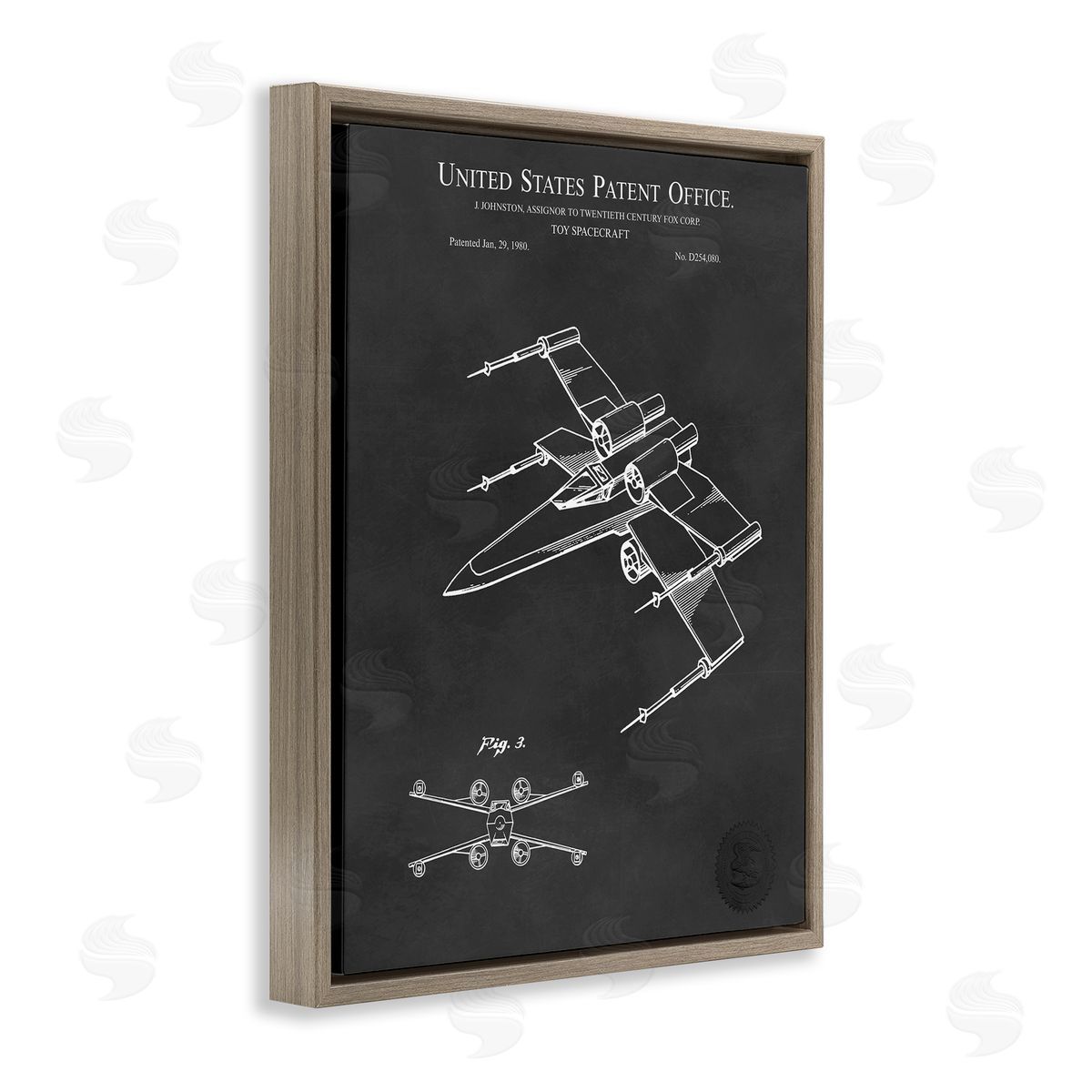Karl Hronek Vintage Spacecraft Aircraft Patent Office Diagram Blueprint  Brown Floating Frame Canvas Wall Art Print